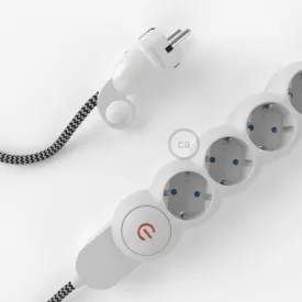    German power strip with electrical cable, ZigZag Black RZ04 cover and Schuko plug with comfort ring