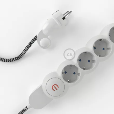  German power strip with electrical cable, ZigZag Black RZ04 cover and Schuko plug with comfort ring