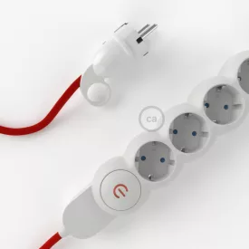    German power strip with electrical cable, red RM09 cover and Schuko plug with comfort ring