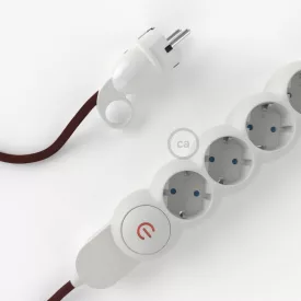    German Power Strip with burgundy RM19 fabric-covered electrical cable and Schuko plug with comfort ring