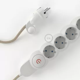    German Power Strip with electrical cable covered with Neutral Natural Linen RN01 material and Schuko plug with comfort ring