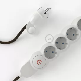    German Power Strip brown Natural Linen RN04 covered with electrical cable and Schuko plug with comfort ring
