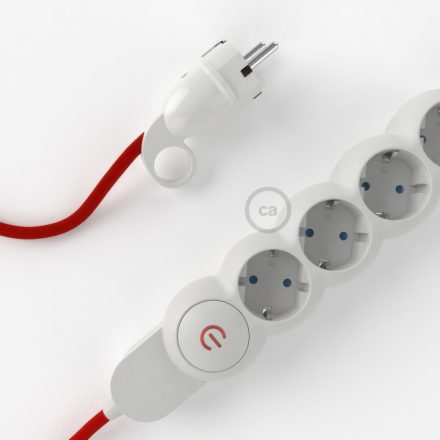  German power strip with electrical cable, red RM09 cover and Schuko plug with comfort ring