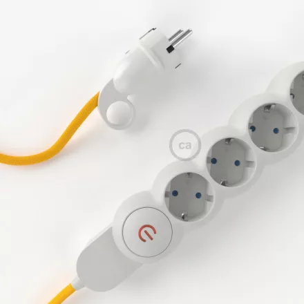  German Power Strip with synthetic silk cover, yellow RM10 fabric and Schuko plug with comfort ring