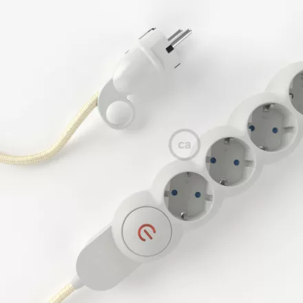  German Power Strip with ivory-coated electrical cable RM00 and Schuko plug with comfort ring