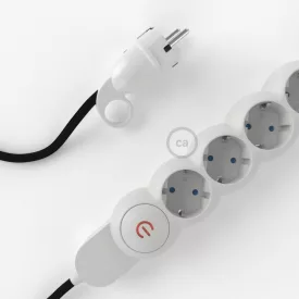    German power strip with electrical cable, black RM04 cover and Schuko plug with comfort ring