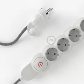    German Power Strip with electrical cable Grey Natural Linen RN02 fabric and Schuko plug with comfort ring