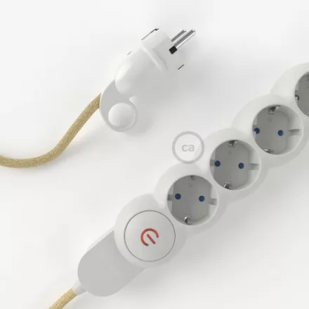 German Power Strip Jute RN06 with electrical cable and Schuko plug with comfort ring