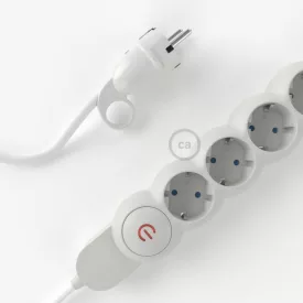    German Power Strip with fabric-covered electrical cable, RM01 white fabric and Schuko plug with comfort ring