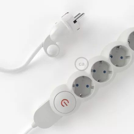  German Power Strip with fabric-covered electrical cable, RM01 white fabric and Schuko plug with comfort ring