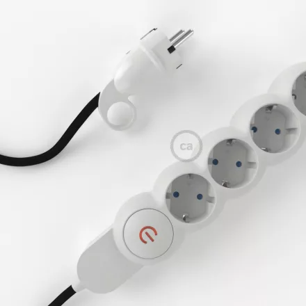  German power strip with electrical cable, black RM04 cover and Schuko plug with comfort ring