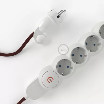  German Power Strip with burgundy RM19 fabric-covered electrical cable and Schuko plug with comfort ring