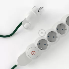    German Power Strip with dark green RM21 fabric-covered electrical cable and Schuko plug with comfort ring