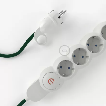  German Power Strip with dark green RM21 fabric-covered electrical cable and Schuko plug with comfort ring