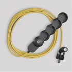 Schuko multi-socket outlet with bright yellow textile cable and Schuko plug, with convenient ring