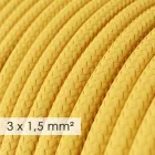 Schuko multi-socket outlet with bright yellow textile cable and Schuko plug, with convenient ring