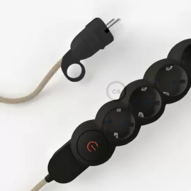    German Power Strip with electrical cable covered with Neutral Natural Linen RN01 material and Schuko plug with comfort ring