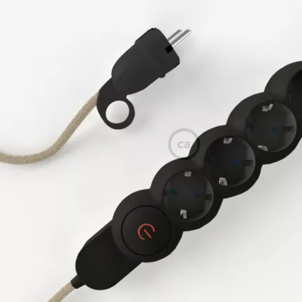  German Power Strip with electrical cable covered with Neutral Natural Linen RN01 material and Schuko plug with comfort ring