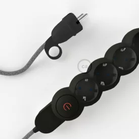    German Power Strip with electrical cable Grey Natural Linen RN02 fabric and Schuko plug with comfort ring