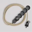 Schuko multi-connector socket with neutral-colored jute cable and Schuko plug, with convenient ring