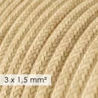 Schuko multi-connector socket with neutral-colored jute cable and Schuko plug, with convenient ring