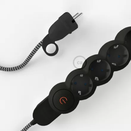  German power strip with electrical cable, ZigZag Black RZ04 cover and Schuko plug with comfort ring