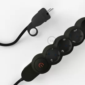    German power strip with electrical cable, black RM04 cover and Schuko plug with comfort ring