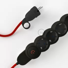    German power strip with electrical cable, red RM09 cover and Schuko plug with comfort ring