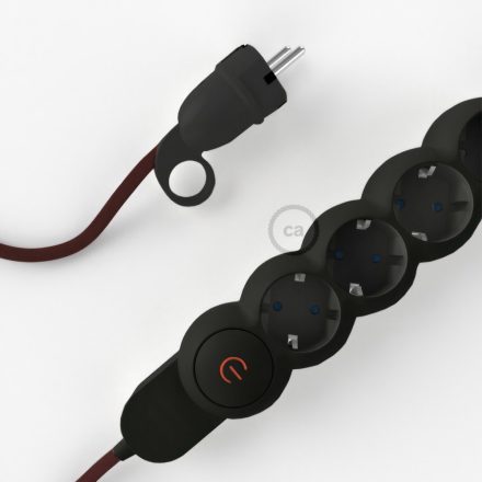  German Power Strip with burgundy RM19 fabric-covered electrical cable and Schuko plug with comfort ring