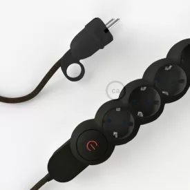   German Power Strip brown Natural Linen RN04 covered with electrical cable and Schuko plug with comfort ring