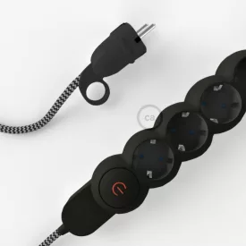    German power strip with electrical cable, ZigZag Black RZ04 cover and Schuko plug with comfort ring