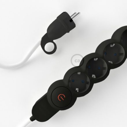  German Power Strip with fabric-covered electrical cable, RM01 white fabric and Schuko plug with comfort ring