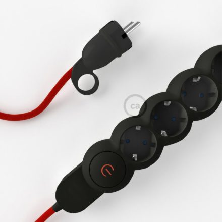  German power strip with electrical cable, red RM09 cover and Schuko plug with comfort ring