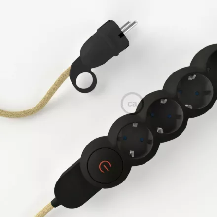 German Power Strip Jute RN06 with electrical cable and Schuko plug with comfort ring