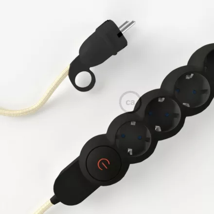  German Power Strip with ivory-coated electrical cable RM00 and Schuko plug with comfort ring