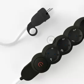    German Power Strip with fabric-covered electrical cable, RM01 white fabric and Schuko plug with comfort ring
