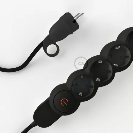  German power strip with electrical cable, black RM04 cover and Schuko plug with comfort ring