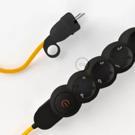    German Power Strip with synthetic silk cover, yellow RM10 fabric and Schuko plug with comfort ring