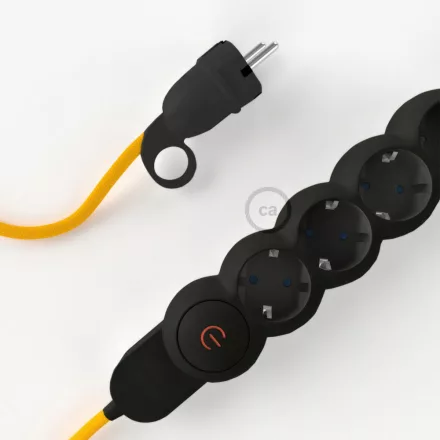  German Power Strip with synthetic silk cover, yellow RM10 fabric and Schuko plug with comfort ring