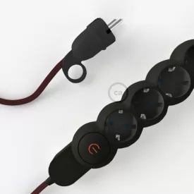    German Power Strip with burgundy RM19 fabric-covered electrical cable and Schuko plug with comfort ring