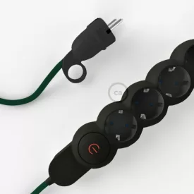    German Power Strip with dark green RM21 fabric-covered electrical cable and Schuko plug with comfort ring