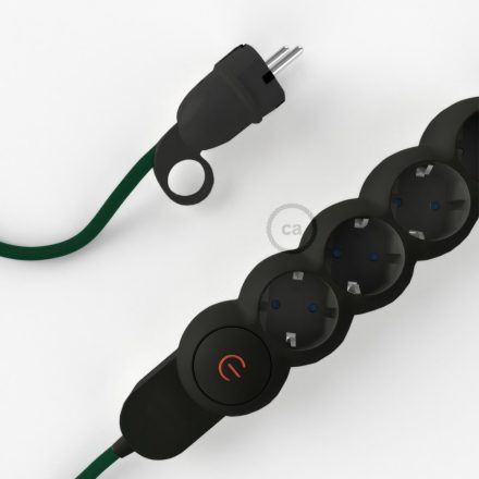 German Power Strip with dark green RM21 fabric-covered electrical cable and Schuko plug with comfort ring