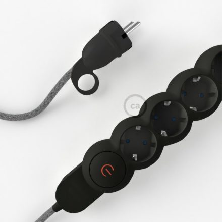  German Power Strip with electrical cable Grey Natural Linen RN02 fabric and Schuko plug with comfort ring