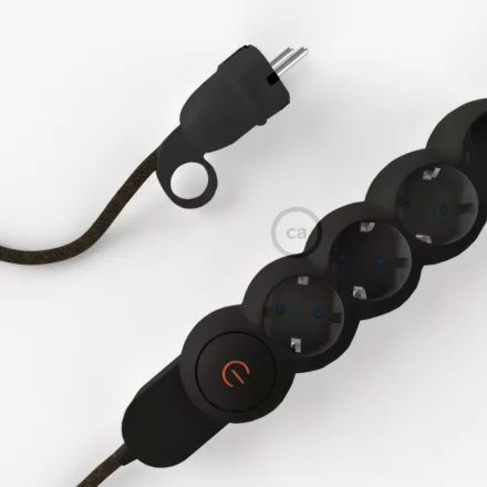  German Power Strip brown Natural Linen RN04 covered with electrical cable and Schuko plug with comfort ring