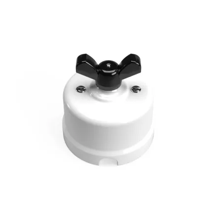 Switch/diverter made of white porcelain, with butterfly nut