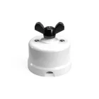 Switch/diverter made of white porcelain, with butterfly nut