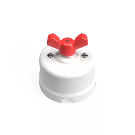 Switch/diverter made of white porcelain, with butterfly nut
