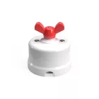 Switch/diverter made of white porcelain, with butterfly nut