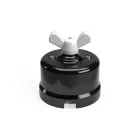Switch/diverter made of black porcelain, with butterfly nut