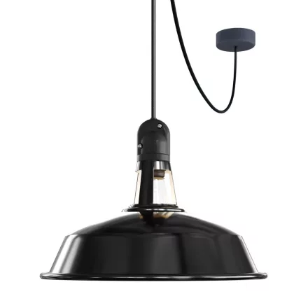 Modular outdoor pendant lamp with lampshade, 5-meter textile cable, decentralizer, ceiling rosette and lamp holder IP65 waterproof